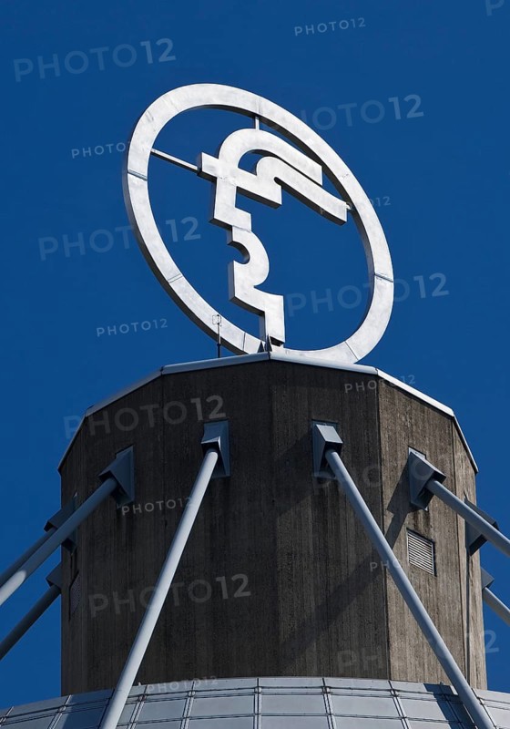 The Hermes logo, emblem of the Hannover Messe, Convention Centre CC, Deutsche Messe AG, Hannover, Lower Saxony, Germany, Europe