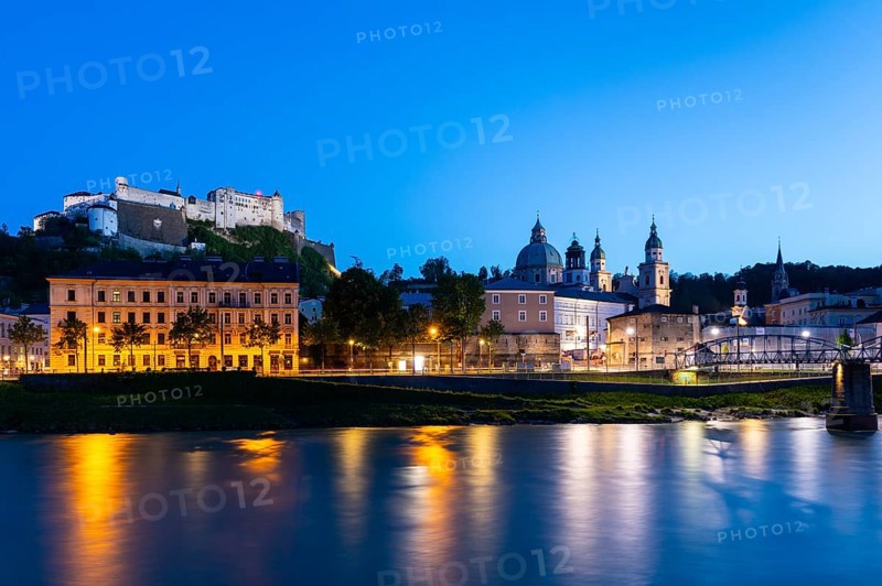 Hohensalzburg Fortress, Salzburg Cathedral, Old Town, Salzach, Blue Hour, City of Salzburg, Province of Salzburg, Austria, Europe