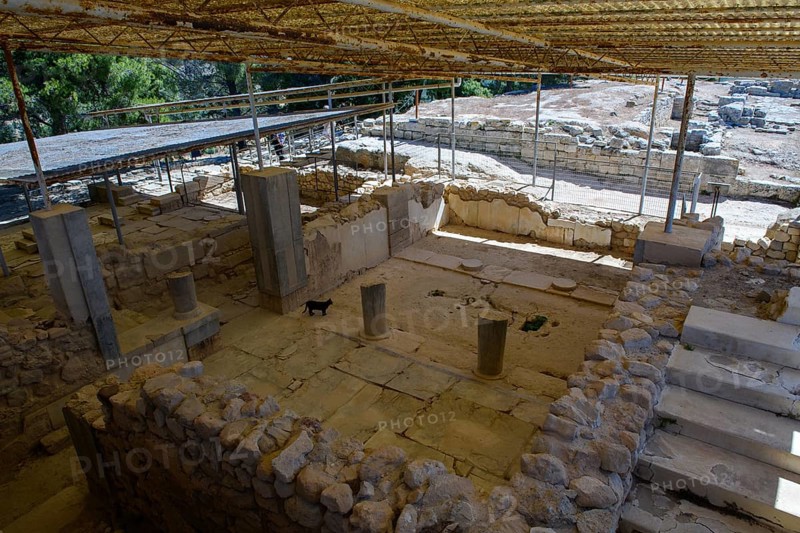 Covered part section of Palace of Phaistos Archaeological site of Minoan culture of ancient Greek pre-Greek people Minoans, so-called royal apartments Royal Apartments, Phaistos Hill, Kamilari, Crete, Greece, Europe