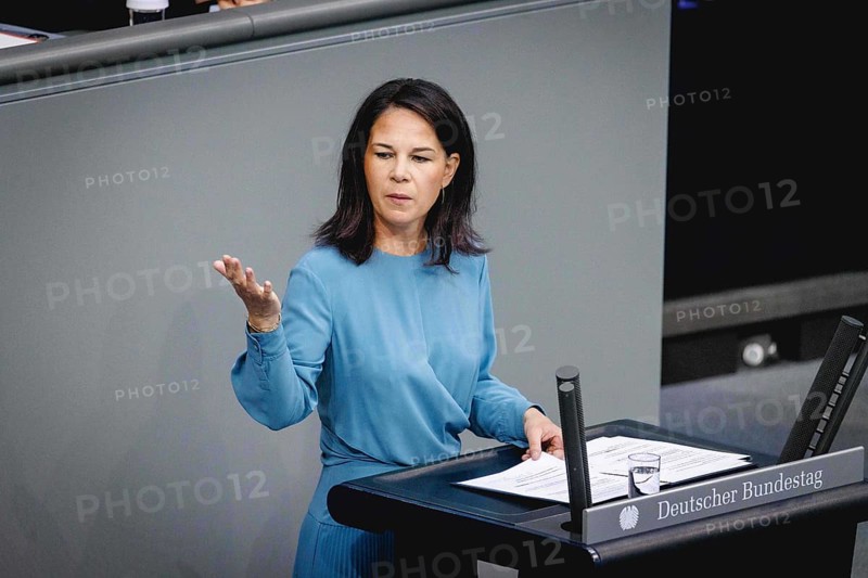 Annalena Baerbock, Federal Foreign Minister, recorded during a speech in the German Bundestag in Berlin, 16 May 2024