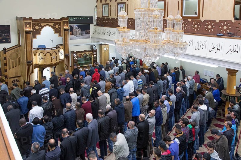 Muslims in Berlin gathered for prayer on 1 May 2015 at the Dar Assalam Mosque, Neukoelln Meeting Centre, NBS, Berlin, Berlin, Germany, Europe