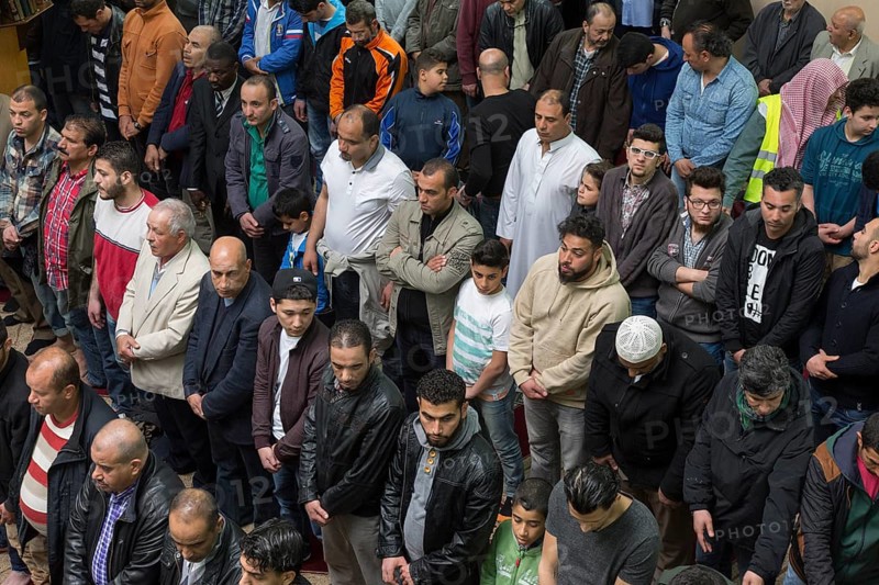 Muslims in Berlin gathered for prayer on 1 May 2015 at the Dar Assalam Mosque, Neukoelln Meeting Centre, NBS, Berlin, Berlin, Germany, Europe