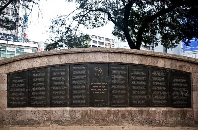 American Embassy Memorial Garden, Memorial wall commemorating the names of those who died because of the terrorist attack against the American embassy on august 7th 1998, Nairobi, Kenya, Africa