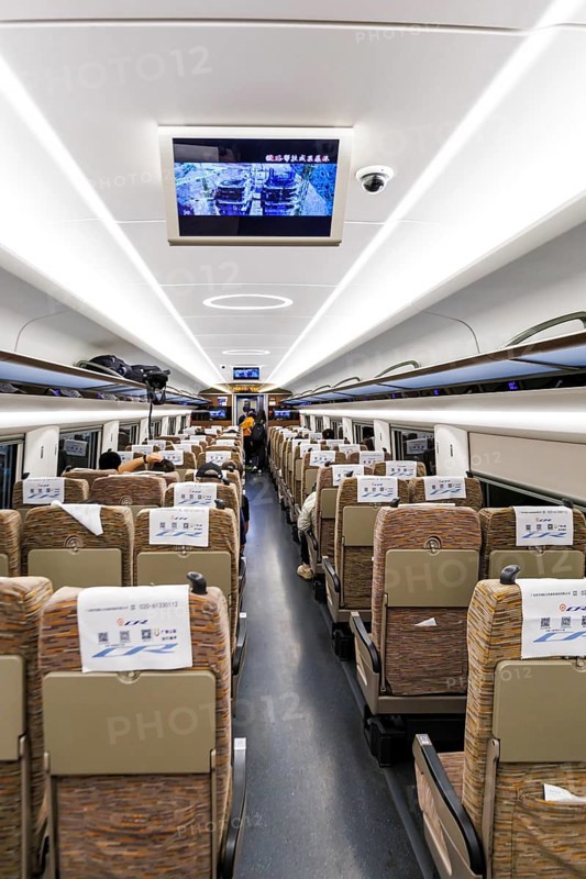 2nd class interior of the China Railway CR high-speed CR400AF Fuxing Railway train in Hong Kong, China, Asia