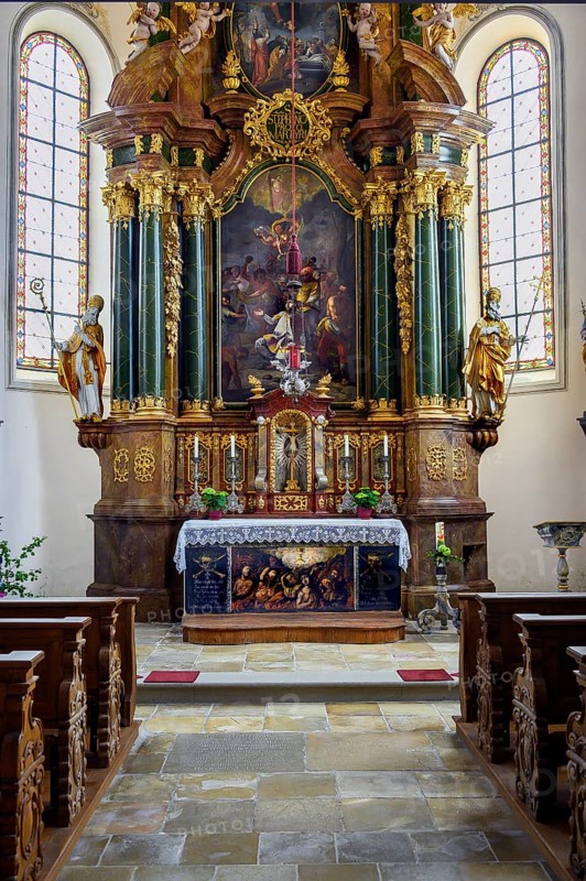 Altar in the cemetery church of St Stephan, Irsee, Swabia, Bavaria, Germany, Europe