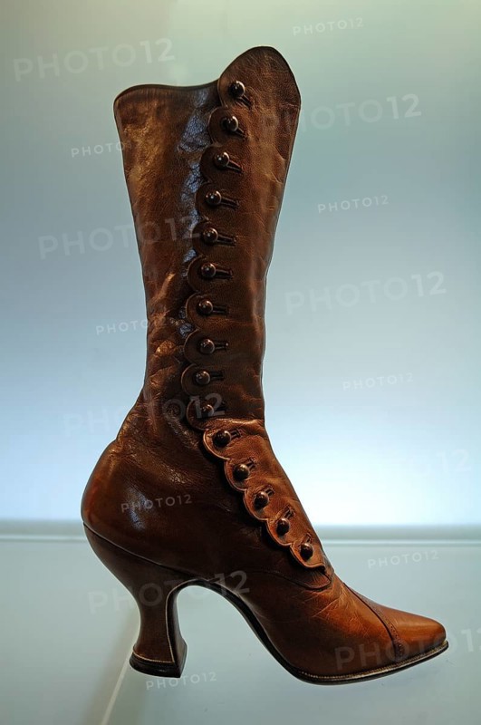 Leather boots from around 1900 Fashion Department at the Victoria & Albert Museum, 1-5 Exhibition Rd, London, England, Great Britain