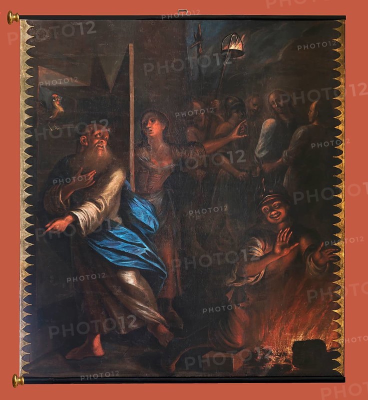 Restored Lenten cloth in Rottweil Minster, Rottweil, Baden-Wuerttemberg, Germany, Europe