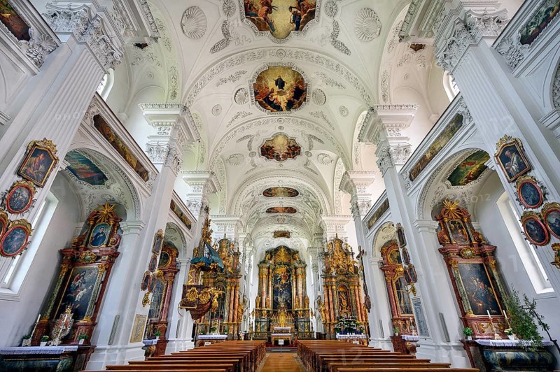 Former monastery church of St. Peter and Paul, Irsee monastery or abbey, former Benedictine abbey, is now a conference and education centre of the district of Swabia, Irsee, Swabia, Bavaria, Germany, Europe