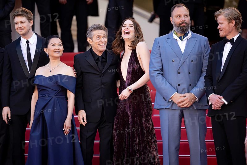 Cannes, France, 17.5.2024: Joe Alwyn, Willem Dafoe, Emma Stone, Yorgos Lanthimos and Jesse Plemons at the premiere of Kinds of Kindness on the red carpet of the Palais des Festivals during the 77th Cannes International Film Festival. The 77th Cannes International Film Festival will take place from 14 to 25 May 2024, Europe