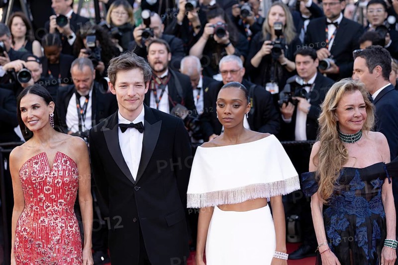 Cannes, France, 17.5.2024: Demi Moore, Mike Faist, Sophie Wilde and Caroline Scheufele at the premiere of Kinds of Kindness on the red carpet of the Palais des Festivals during the 77th Cannes International Film Festival. The 77th Cannes International Film Festival will take place from 14 to 25 May 2024, Europe