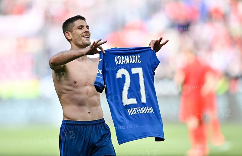 Goal celebration Andrej Kramaric TSG 1899 Hoffenheim (27) upper body naked, jersey removed, PreZero Arena, Sinsheim, Baden-Wuerttemberg, Germany, Europe