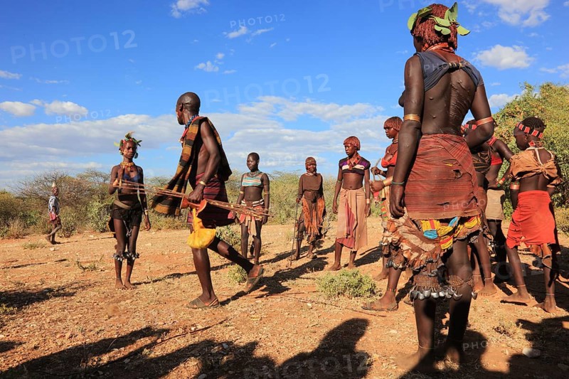 South Ethiopia, Omo region, among the Hamar tribe, Hamer, Hamma, Hammer, Amar or Amer, family reunion for initiation rituals, ceremony, bull leap, Ethiopia, Africa