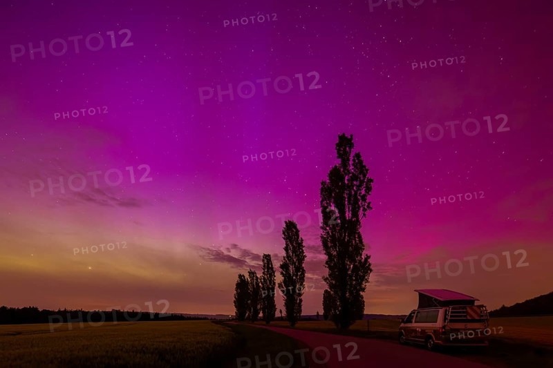 Northern lights over Saxon Switzerland, Ebenheit, Saxony, Germany, Europe