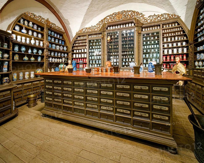 Pharmacy of the Ursuline Convent Klagenfurt, German Pharmacy Museum in Heidelberg Castle, Heidelberg, Baden-Wuerttemberg, Germany, Europe