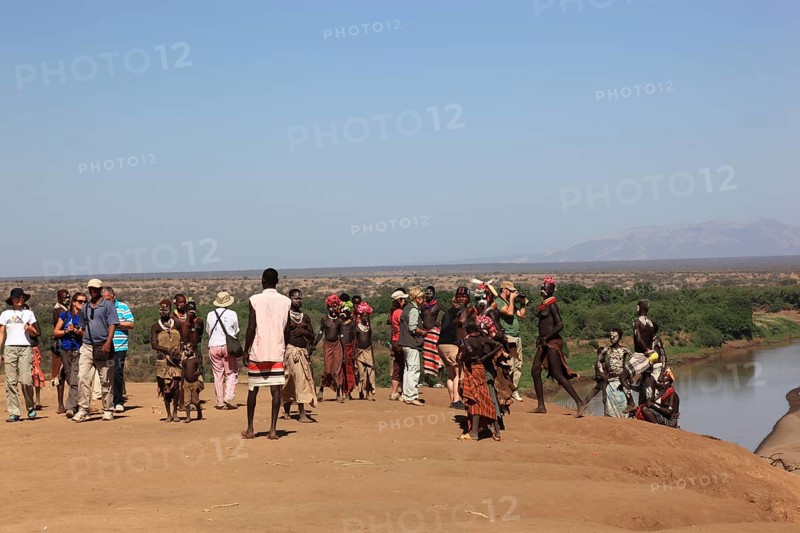 South Ethiopia, Omo region, view of the Omo river, Omo Valley among the Karo people, reception of tourists, Ethiopia, Africa