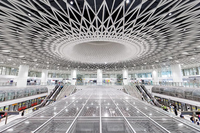 Shenzhen Metro modern architecture in public transport underground station Gangxia North in Shenzhen, China, Asia