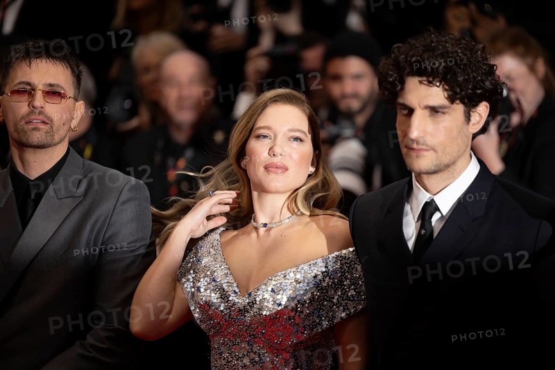 Cannes, France, 14 May 2024: Raphael Quenard, Lea Seydoux, Quentin Dupieuxl during the opening of the 77th Cannes International Film Festival on the red carpet of the Palais des Festivals with the opening film Le Deuxieme Acte (The Second Act) . The 77th Cannes International Film Festival will take place from 14 to 25 May 2024, Europe