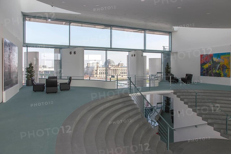 Skylobby on the 7th floor of the Chancellery, paintings by Gerhard Richter can be seen on the walls, Berlin, 29 October 2014, Berlin, Germany, Europe