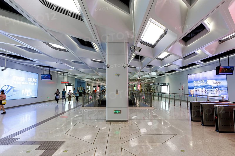Shenzhen Metro underground station Huanancheng modern public transport architecture in Shenzhen, China, Asia