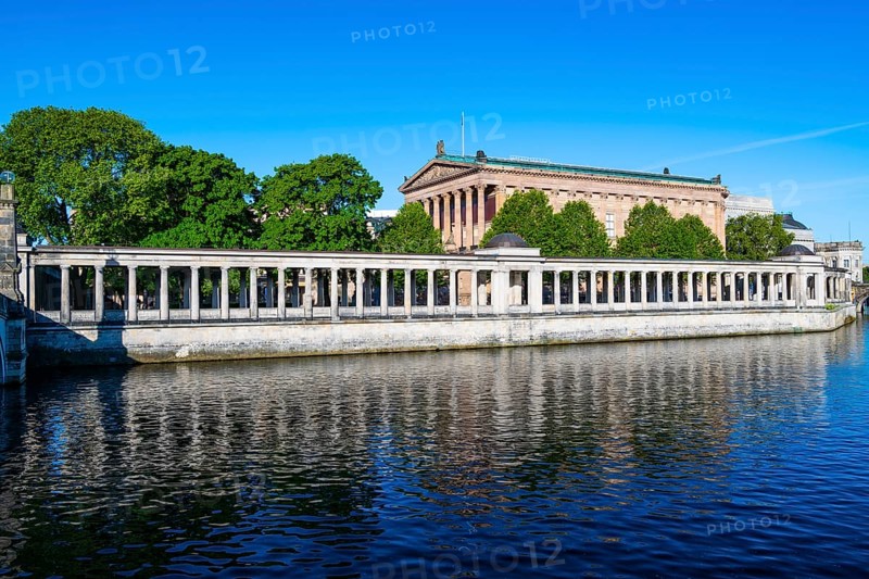 Old National Gallery and colonnades reflected in the Spree, Museum Island, Berlin-Mitte, Berlin, Germany, Europe