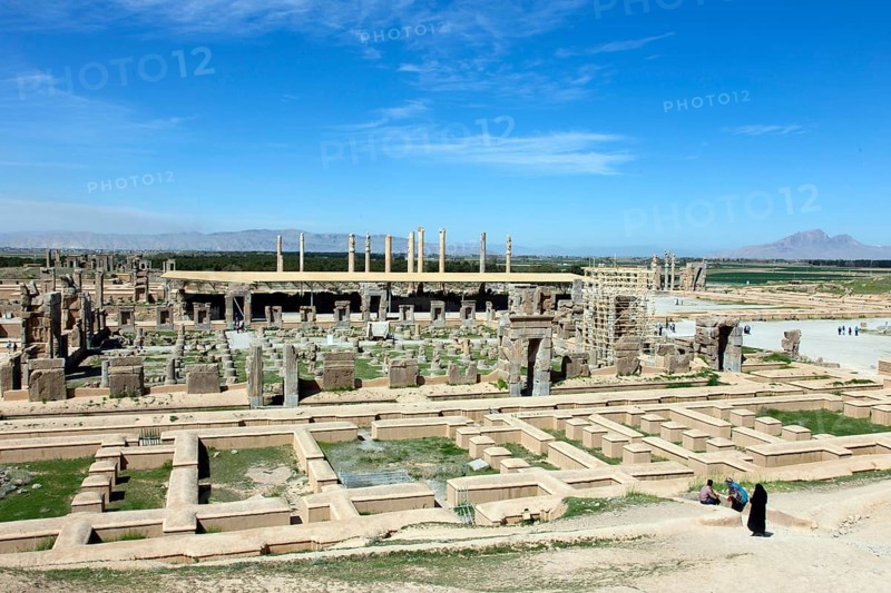View of the ruins of Persepolis. The ancient Persian residential city of Persepolis was one of the capitals of the ancient Persian Empire under the Achaemenids and was founded by Darius I in the Persis region in 520 B.C., Persepolis, Iran, Asia