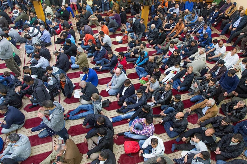 Muslims in Berlin gathered for prayer on 1 May 2015 at the Dar Assalam Mosque, Neukoelln Meeting Centre, NBS, Berlin, Berlin, Germany, Europe