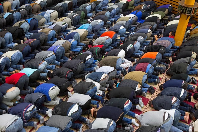 Muslims in Berlin gathered for prayer on 1 May 2015 at the Dar Assalam Mosque, Neukoelln Meeting Centre, NBS, Berlin, Berlin, Germany, Europe