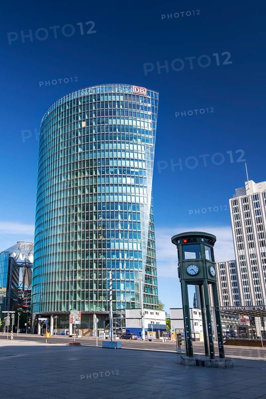 Potsdamer Platz, skyscrapers, railway tower, Beisheim Center, Ritz Carlton luxury hotel, historic traffic lights, railway station, Berlin, Germany, Europe