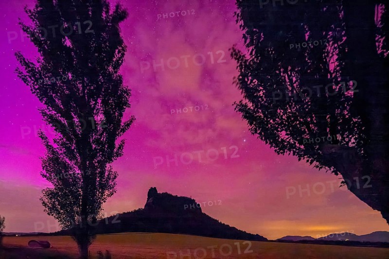 Northern lights over Saxon Switzerland, Ebenheit, Saxony, Germany, Europe