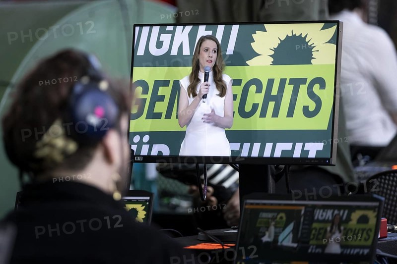 Terry Reintke, top candidate for the European elections of Buendnis 90/DIE Gruenen, photographed at a press event in Berlin, 13 May 2024. The campaign tours for the European elections of Buendnis 90/DIE Gruenen start today