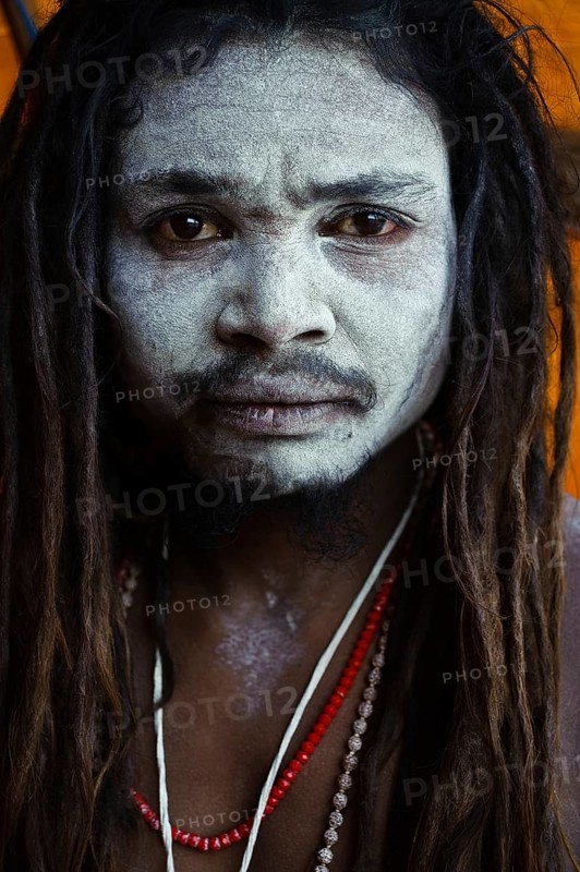 Portrait of a hindu ascetic, sadhu belonging to the naga order, Varanasi, India, Asia