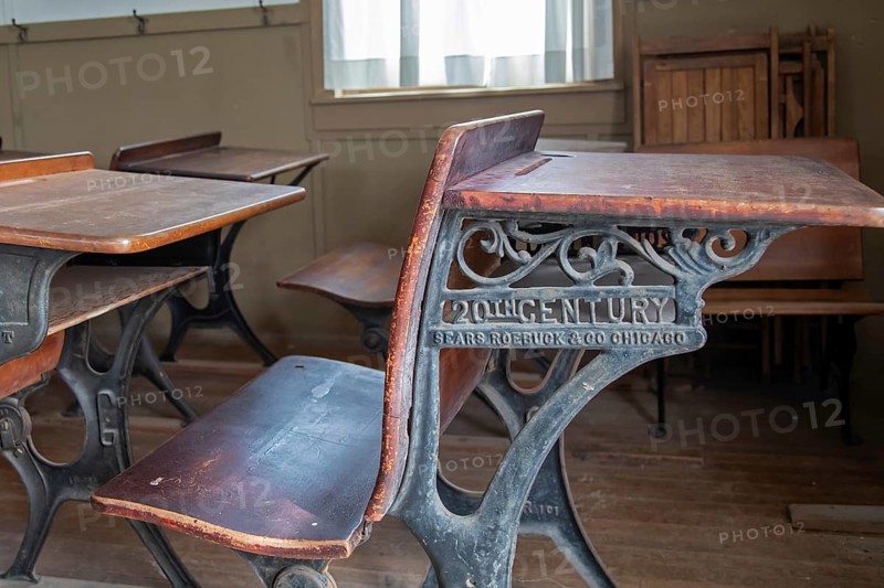 Fort Dodge, Iowa, A Sears Roebuck student desk at the Border Planes School in the Fort Museum and Frontier Village. Operated by the Fort Dodge Historical Foundation, the museum displays the frontier life of the 1850s