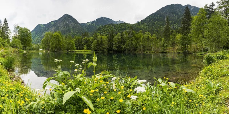 Christlessee, a mountain lake in the Trettachtal valley, near Oberstdorf, Oberallgaeu, Allgaeu, Bavaria, Germany, Europe
