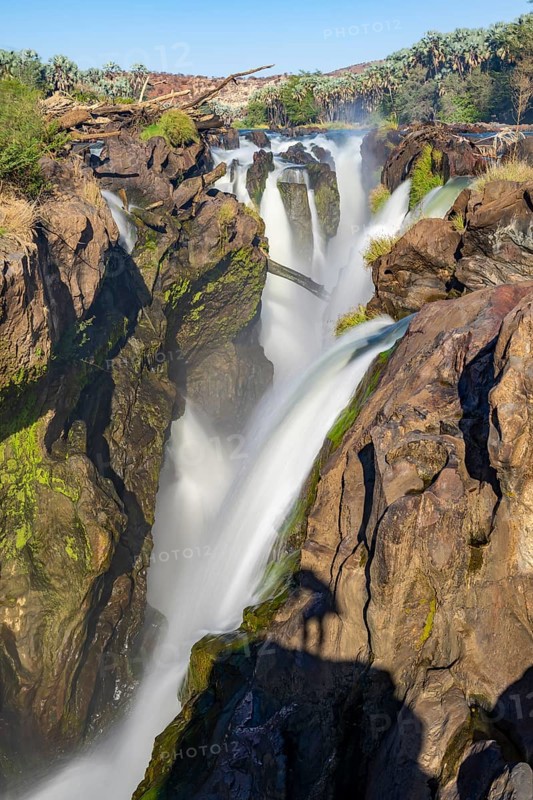 Epupa Falls waterfall on the Kunene River, long exposure, Kunene, Namibia, Africa