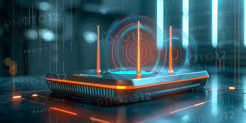 Advanced fast broadband wireless router. Concept of new technology and fast network connectivity, AI generated