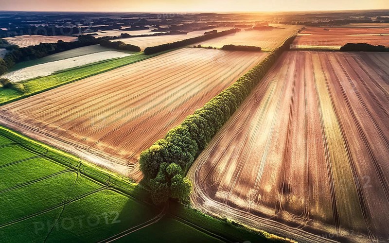 Field hedges from above, between the fields serve as biotope and protection against soil erosion, environmental protection, climate change, AI generated, AI generated