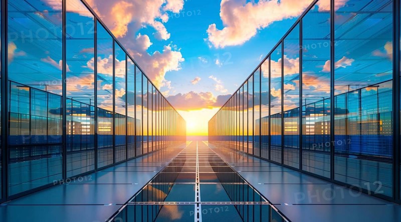 Cloud services concept and server farm supporting cloud applications for enterprise clients, AI generated