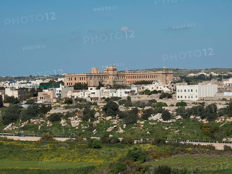 Town view with historic buildings on a hill, lots of greenery, traditional ambience, the town of mdina on the island of malta with historic houses, colourful balconies, magnificent churches, mdina, Malta, Europe