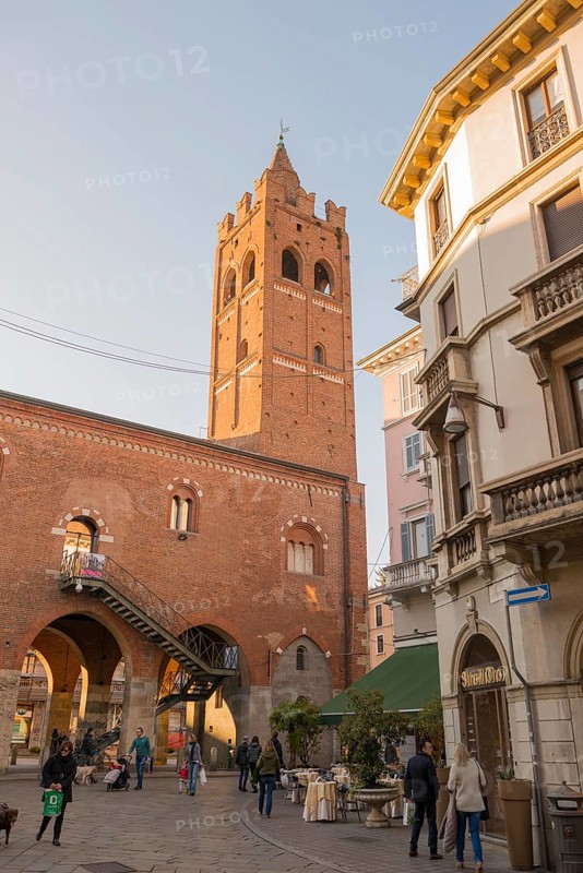 Beautiful Town Hall Building with Tower, Palazzo dell Arengario in City Square Rome in a Sunny Day in Monza, Lombardy, Italy, Europe