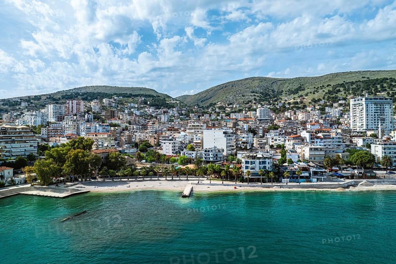 Saranda from a drone, Albanian Riviera, Albania, Europe
