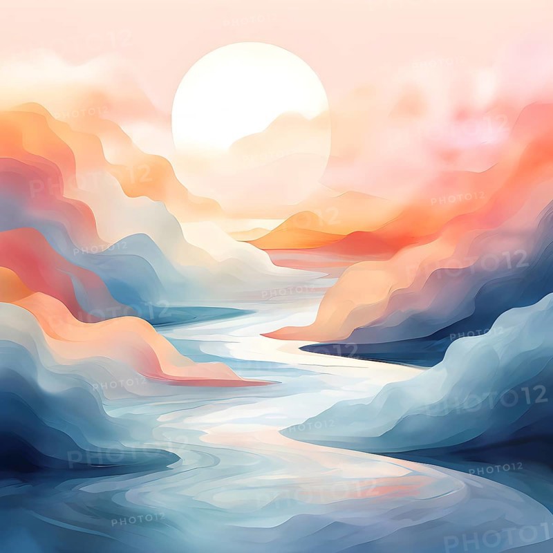 Abstract illustration embodies mindfulness meditation with gentle swirling patterns in pastel soothing hues, AI generated