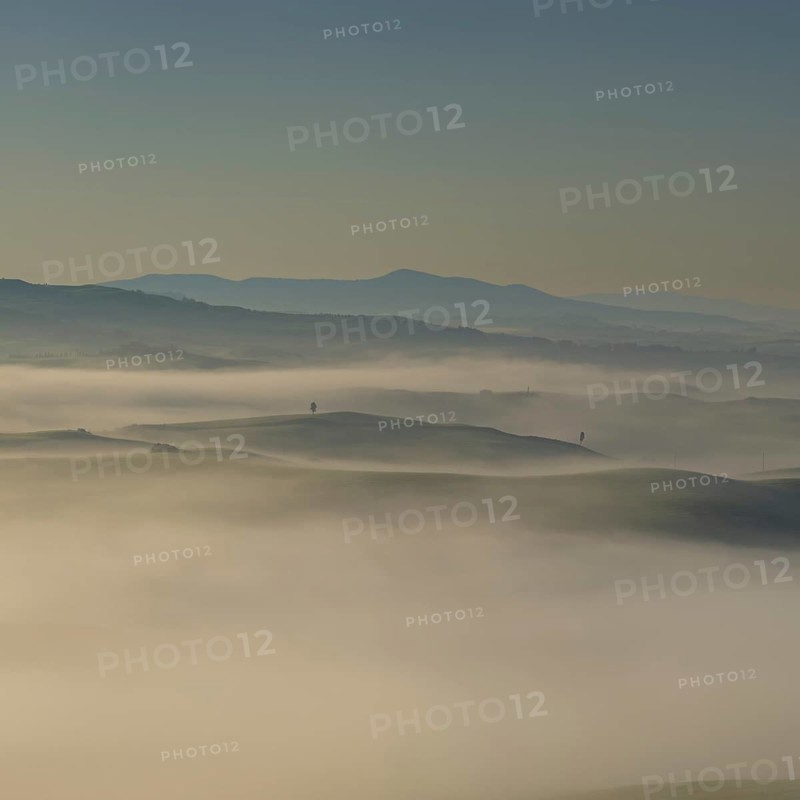 Landscape at sunrise around Volterra, Province of Pisa, Tuscany, Italy, Europe
