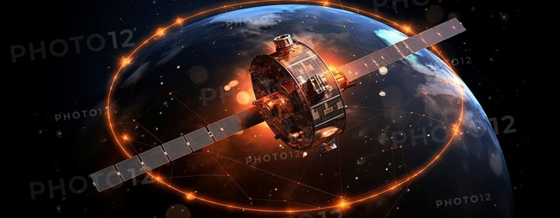A satellite orbiting the Earth. Concept of satellite communication, internet access and technology, AI generated