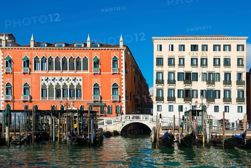 Luxury and Famous Five Stars Hotel Danieli on the Grand Canal in a Sunny Day in Venice, Veneto, Italy, Europe