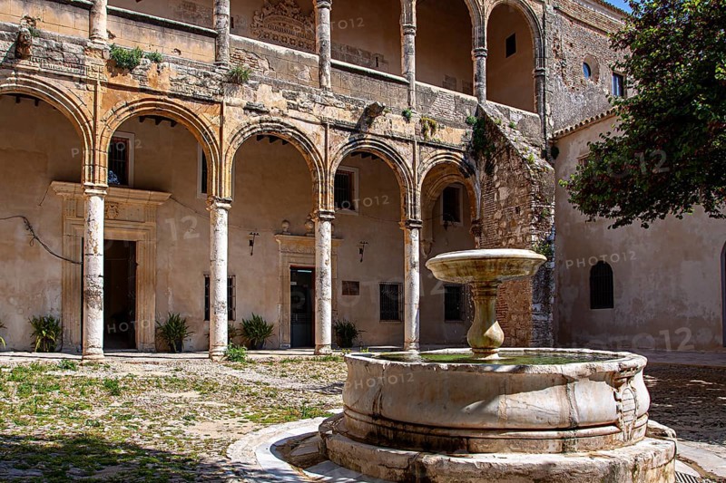 Historic fountain in the backyard, Bornos, Andalusia, Spain, Europe
