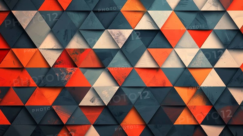 Abstract geometric pattern with triangles in orange and blue, creating a textured, repetitive design, AI generated