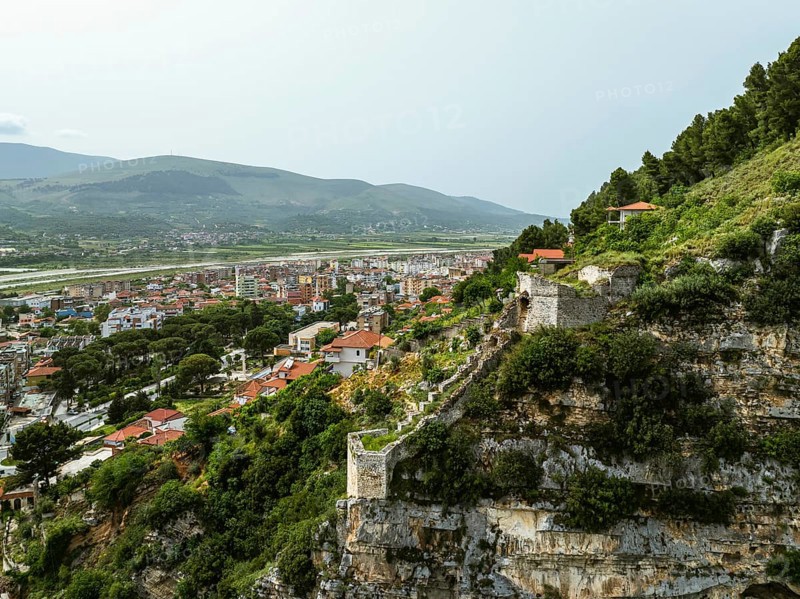 Berat from a drone, Osum River, Albania, Europe