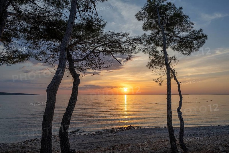 Sunset on the coast, island of Pag, Zadar, Dalmatia, Croatia, Europe