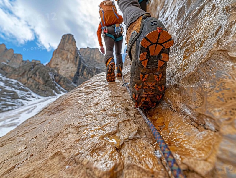 Mountain climber with full equipment climbing, ai generated, AI generated