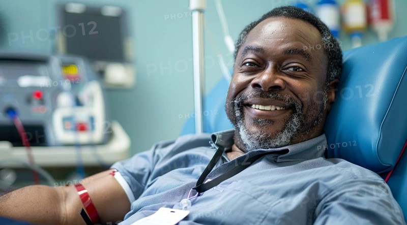 Black patient in the hospital waiting for doctor visit him and check his health status, AI generated